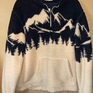 Marine Layer Navy and Cream Mountain Zip-Up Fleece Pullover